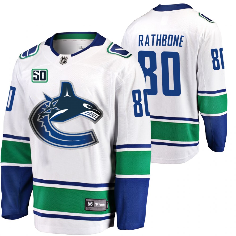 Canucks Jack Rathbone Jersey Away White Breakaway Player Men's