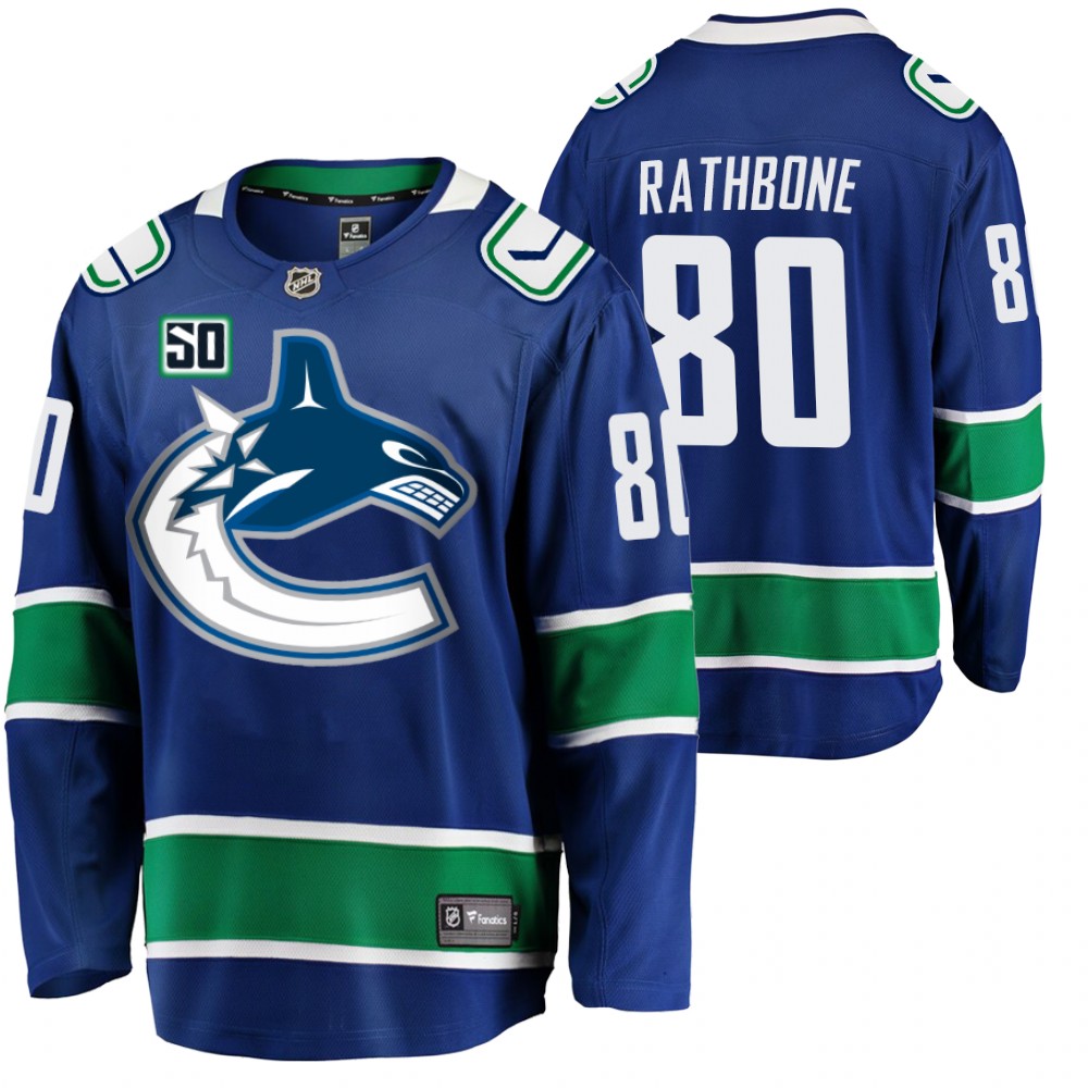 Canucks Jack Rathbone Jersey Home Blue Breakaway Player Men's