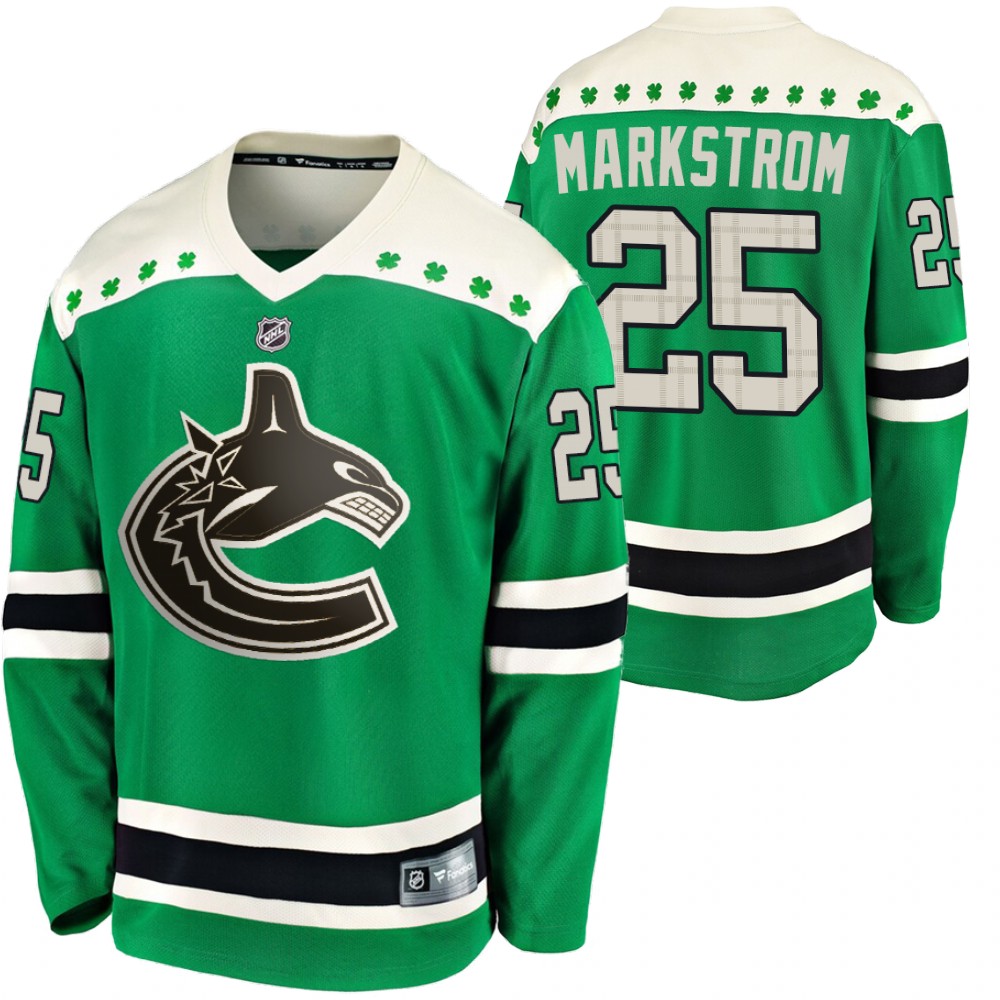 Canucks Jacob Markstrom 2020 St. Patrick's Day Green #25 Jersey Replica Player