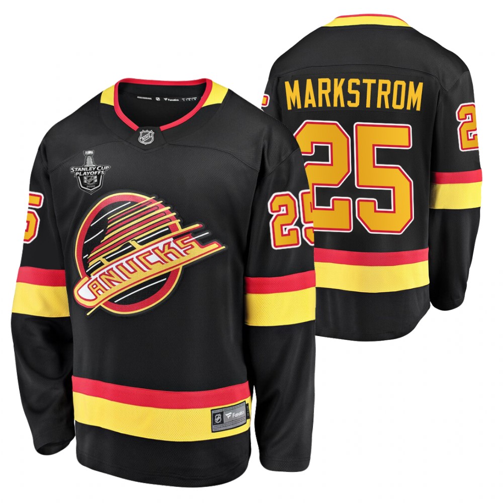 Canucks Jacob Markstrom Jersey 2020 Stanley Cup Playoffs Black Flying Skate Men's