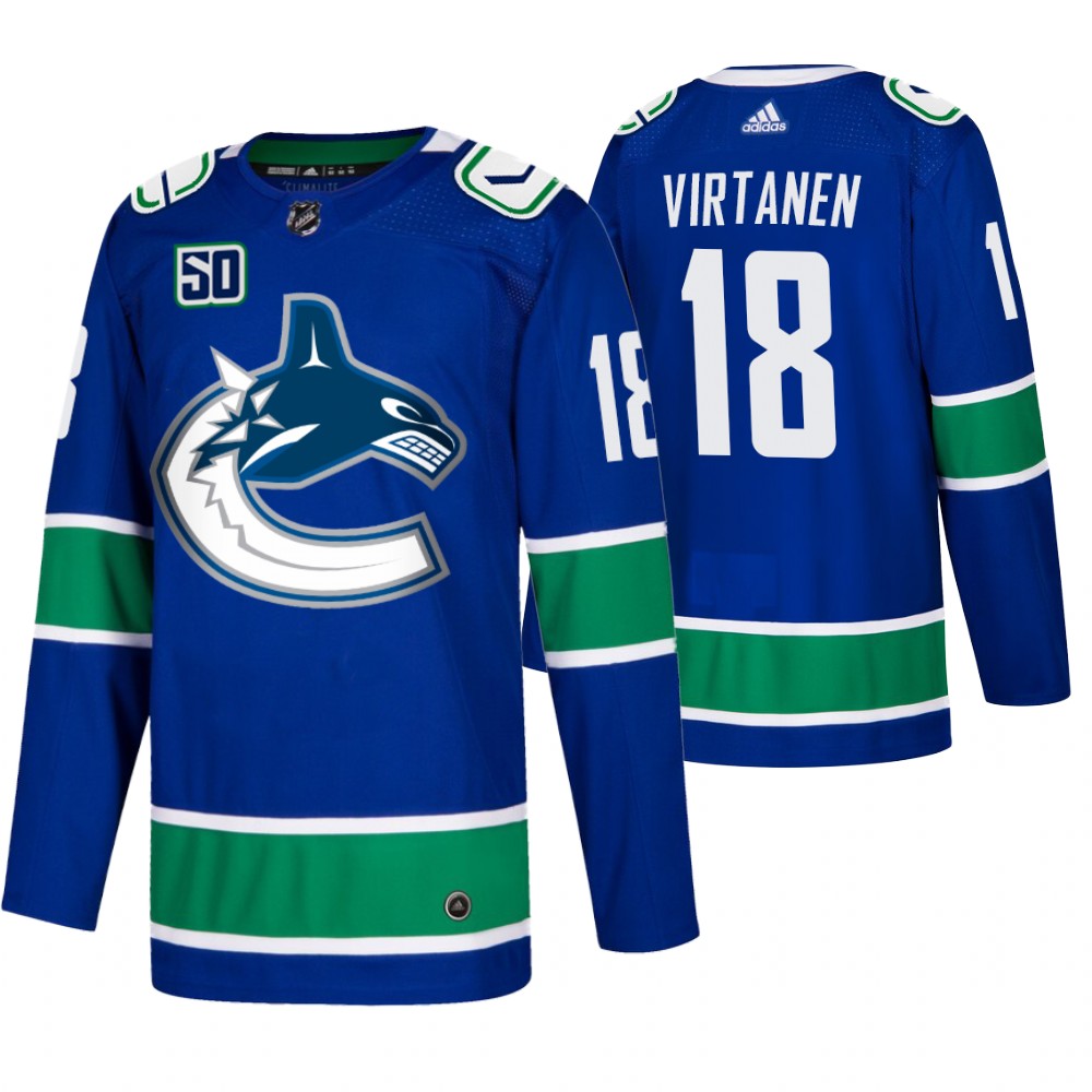 Canucks Jake Virtanen Blue Home 50th Anniversary Authentic Jersey
