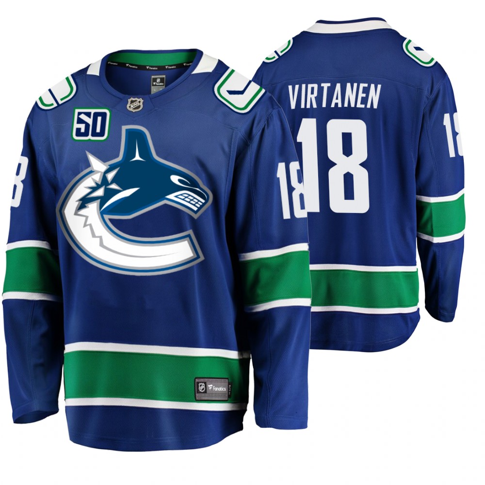 Canucks Jake Virtanen Blue Home Breakaway 50th Anniversary Player Jersey