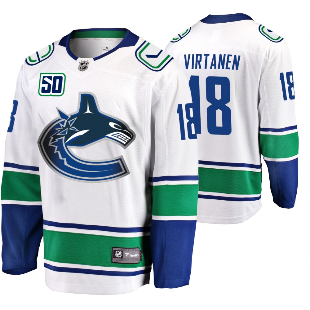 Canucks Jake Virtanen White Away Breakaway 50th Anniversary Player Jersey