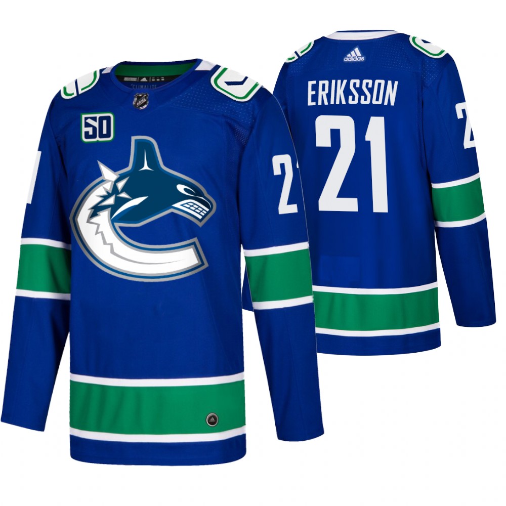 Canucks Loui Eriksson Blue Home 50th Anniversary Authentic Jersey