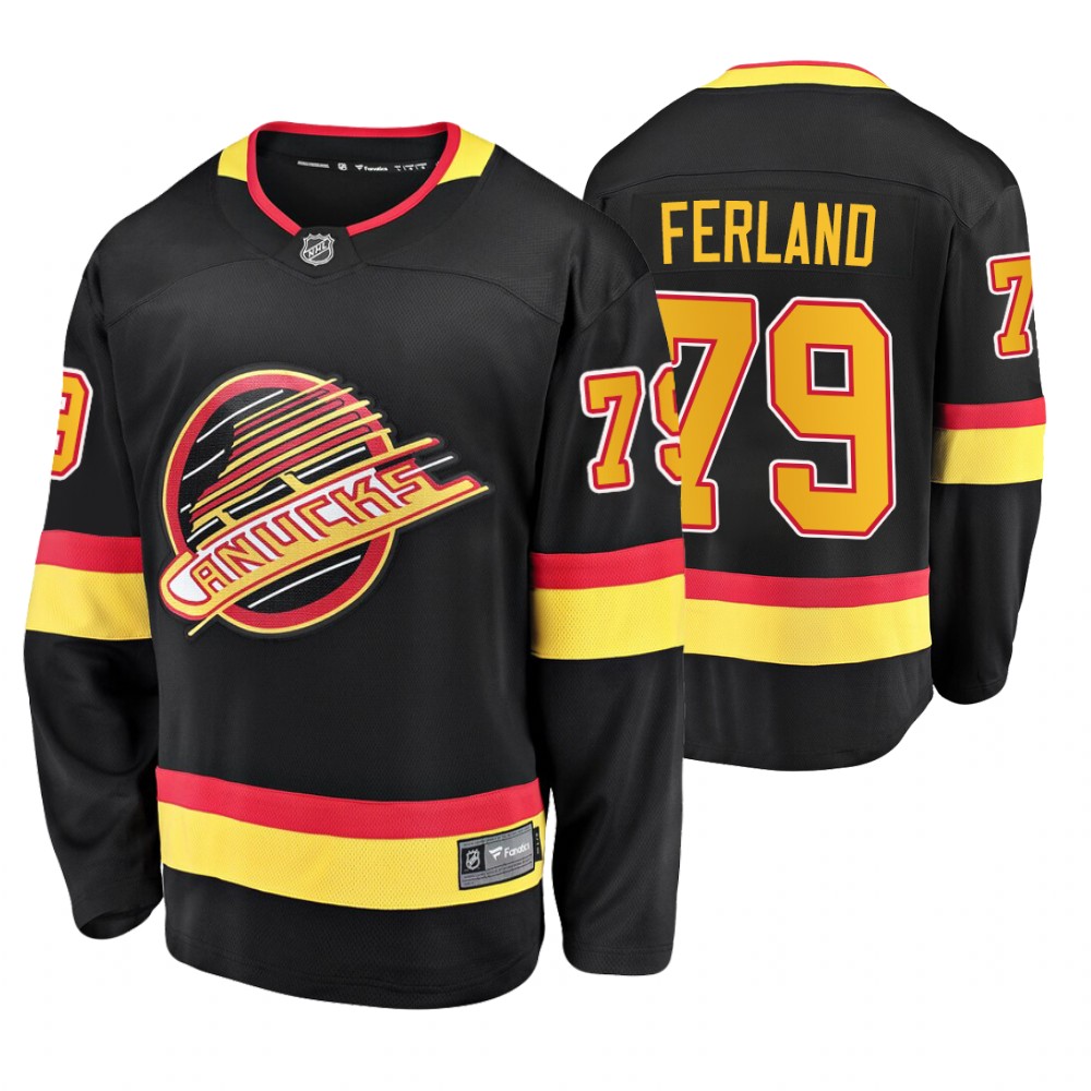Canucks Micheal Ferland Black Flying Skate Premier Breakaway Jersey