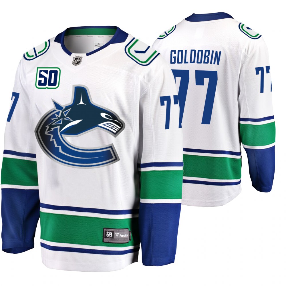 Canucks Nikolay Goldobin White Away Breakaway 50th Anniversary Player Jersey