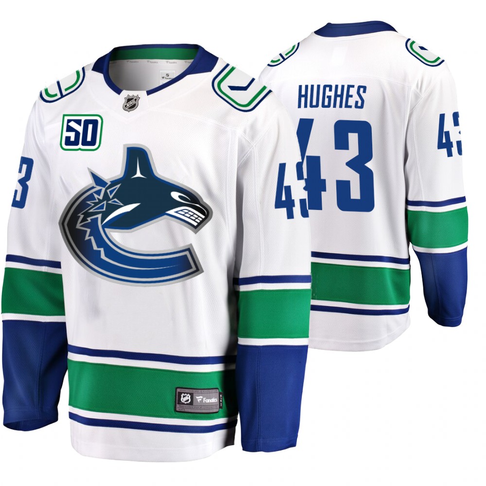 Canucks Quinn Hughes White Away Breakaway 50th Anniversary Player Jersey