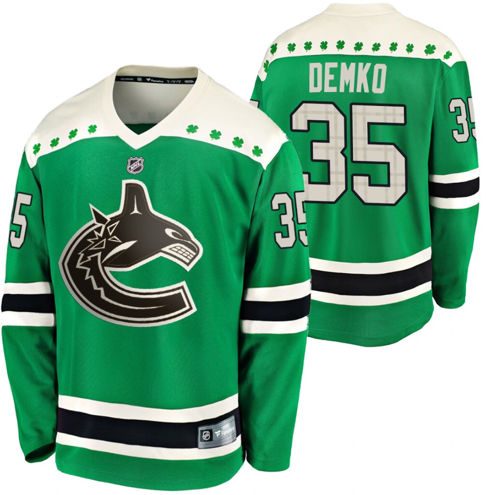 Canucks Thatcher Demko 2020 St. Patrick's Day Green #35 Jersey Replica Player