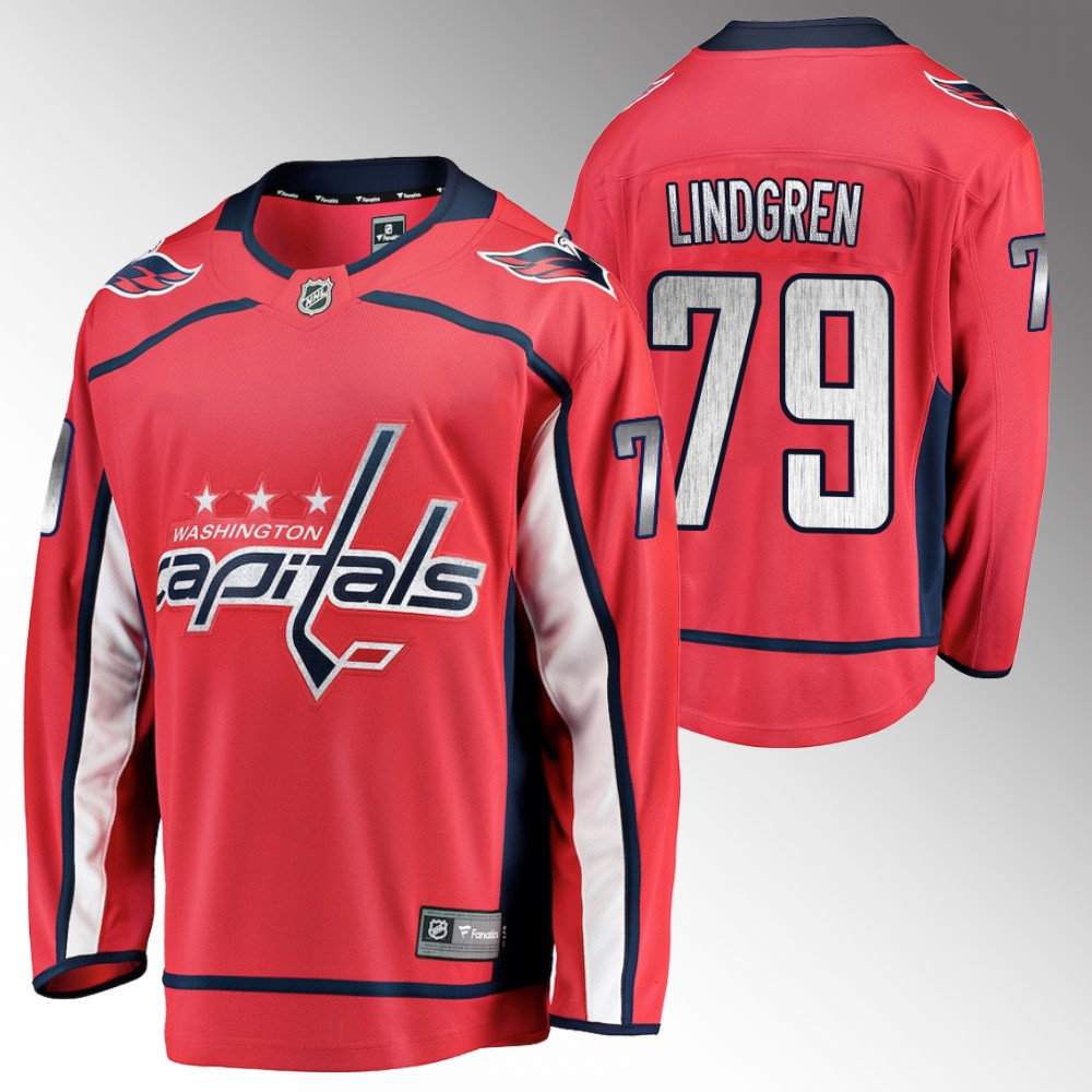 Capitals #79 Charlie Lindgren Red 2022 Home Jersey