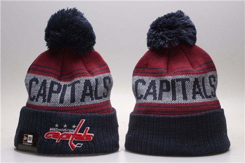 Capitals Fresh Logo Navy Cuffed Pom Knit Hat YP