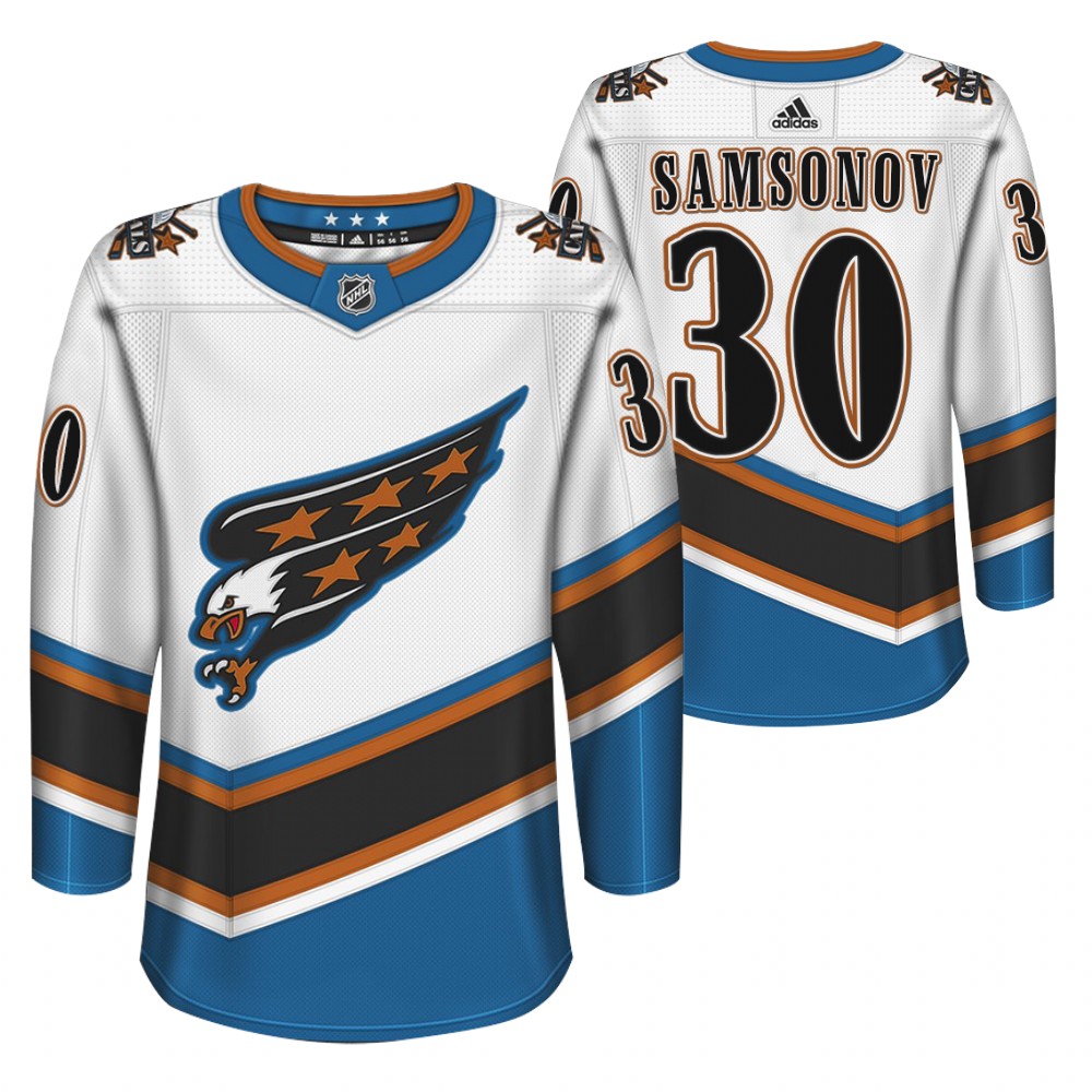 Capitals Ilya Samsonov White 2022 Screaming Eagle Throwback Jersey