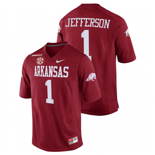 Cardinal Men Arkansas Razorbacks KJ Jefferson College Football Equality Jersey