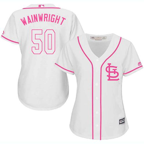 Cardinals #50 Adam Wainwright White Pink Fashion Women's Stitched MLB Jersey