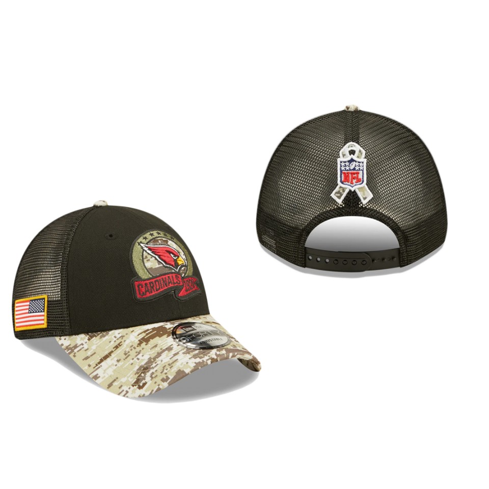 Cardinals Black Camo 2022 Salute To Service 9FORTY Snapback Trucker Hat