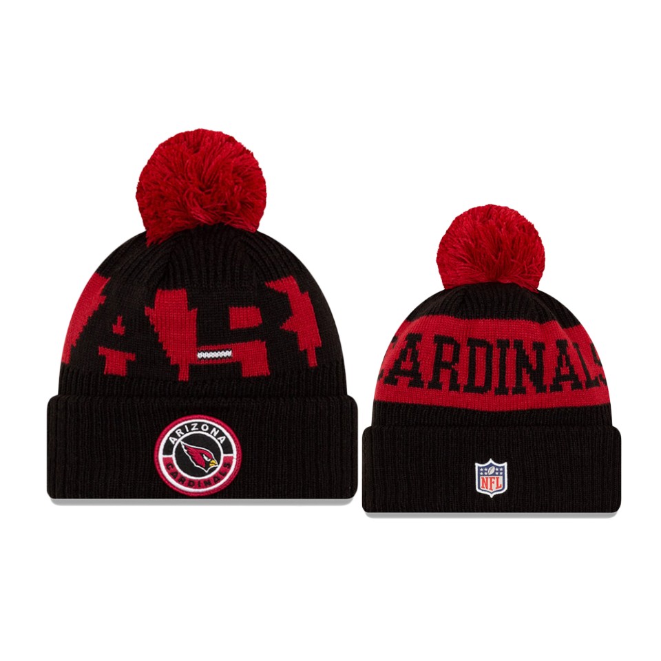 Cardinals Black Cardinal 2020 NFL Sideline Sport Pom Cuffed Knit Hat