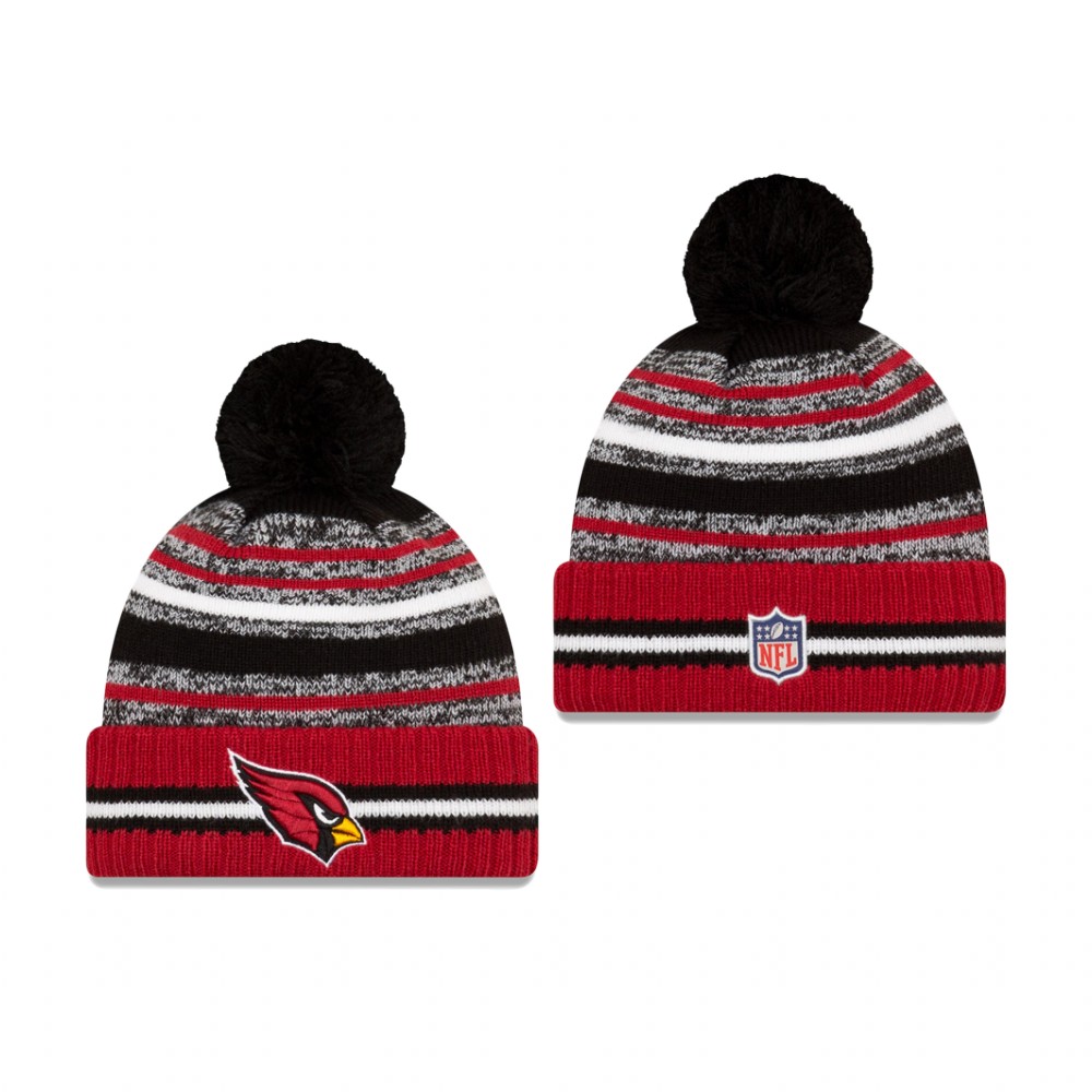 Cardinals Black Cardinal 2021 NFL Sideline Sport Pom Cuffed Knit Hat