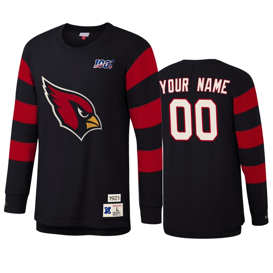 Cardinals Custom Black NFL 100 Long Sleeve T-Shirt