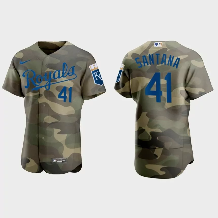 Carlos Santana Kansas City Royals 2021 National Armed Forces Day Authentic Jersey – Camo