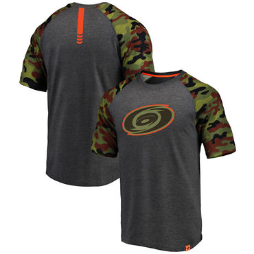 Carolina Hurricanes Fanatics Branded Heathered Gray Camo Recon Camo Raglan T-Shirt