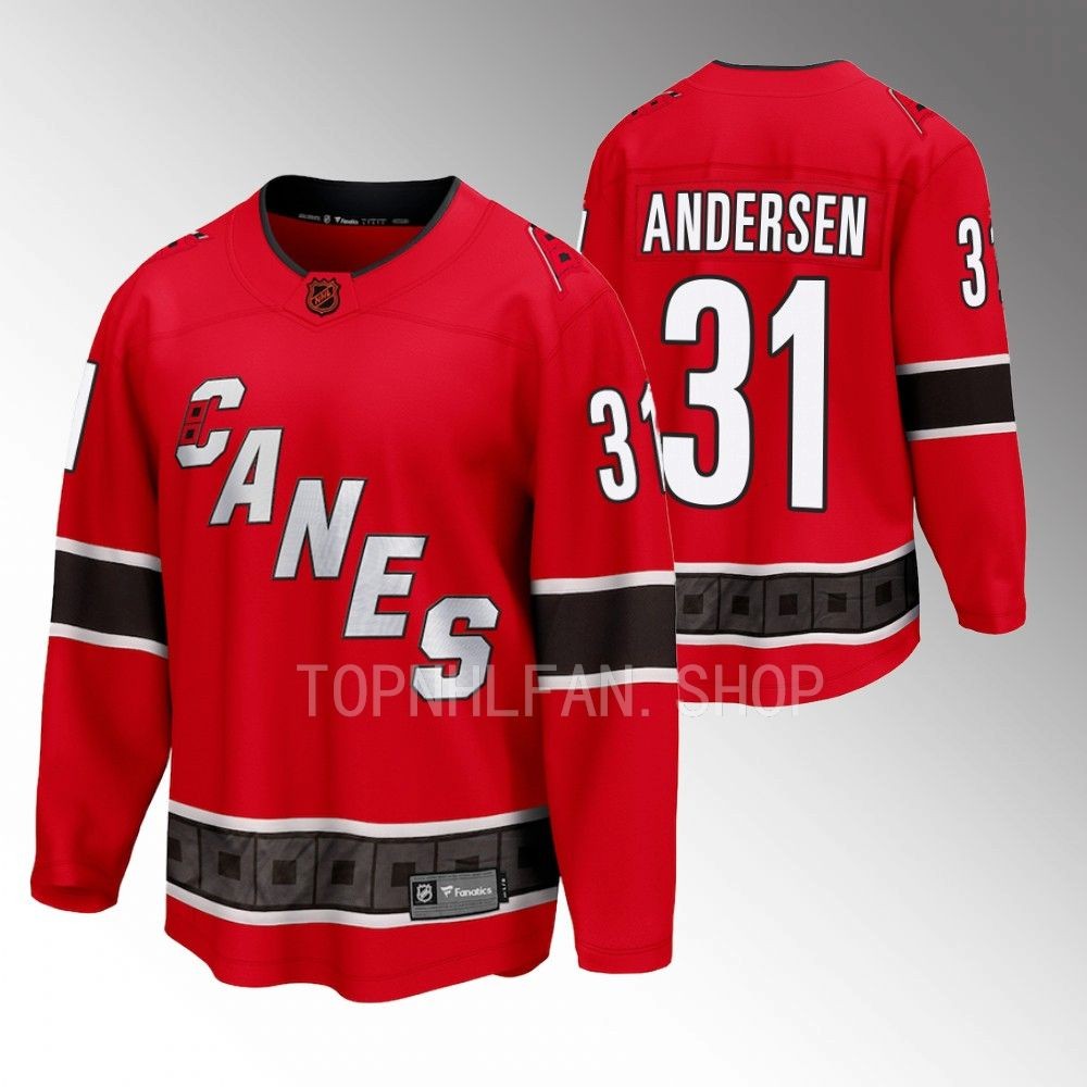 Carolina Hurricanes Frederik Andersen Red 2022 Special Edition 2.0 Breakaway Retro Jersey