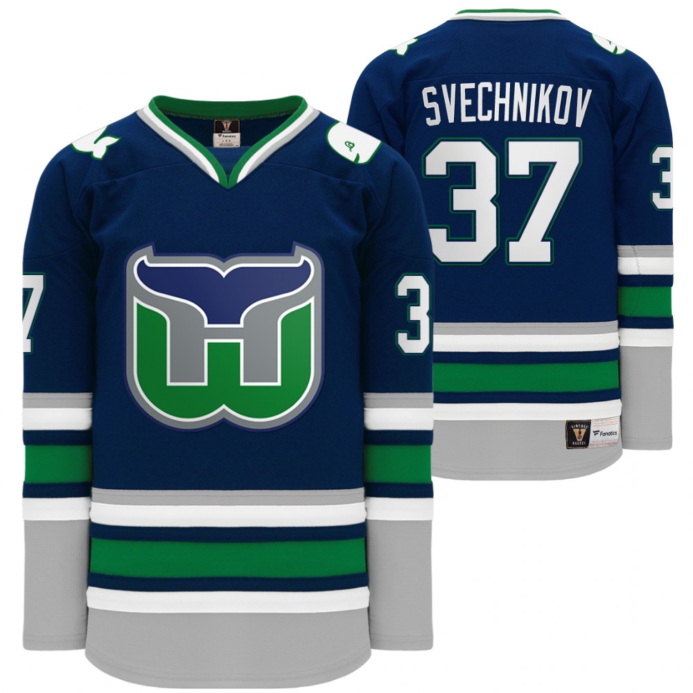 Carolina Hurricanes Hartford Heritage Whalers Night Andrei Svechnikov Throwback Navy Jersey