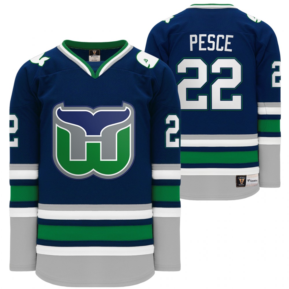 Carolina Hurricanes Hartford Heritage Whalers Night Brett Pesce Throwback Navy Jersey