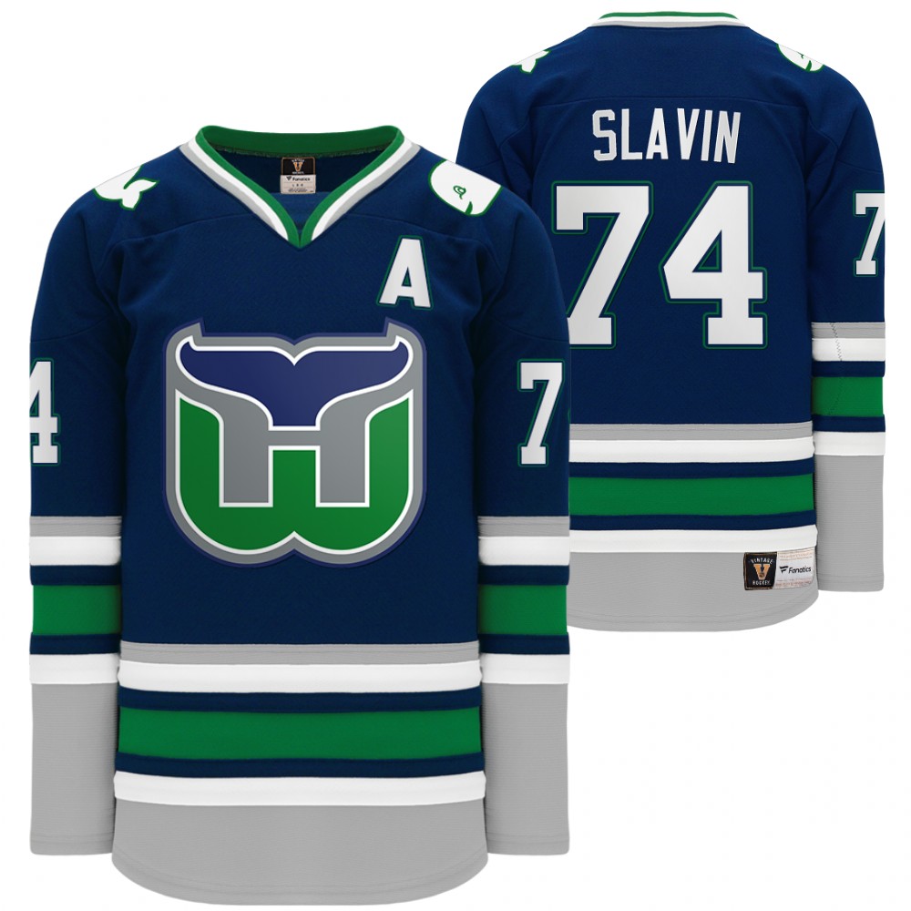 Carolina Hurricanes Hartford Heritage Whalers Night Jaccob Slavin Throwback Navy Jersey