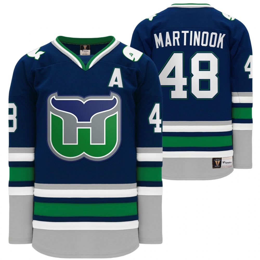 Carolina Hurricanes Hartford Heritage Whalers Night Jordan Martinook Throwback Navy Jersey