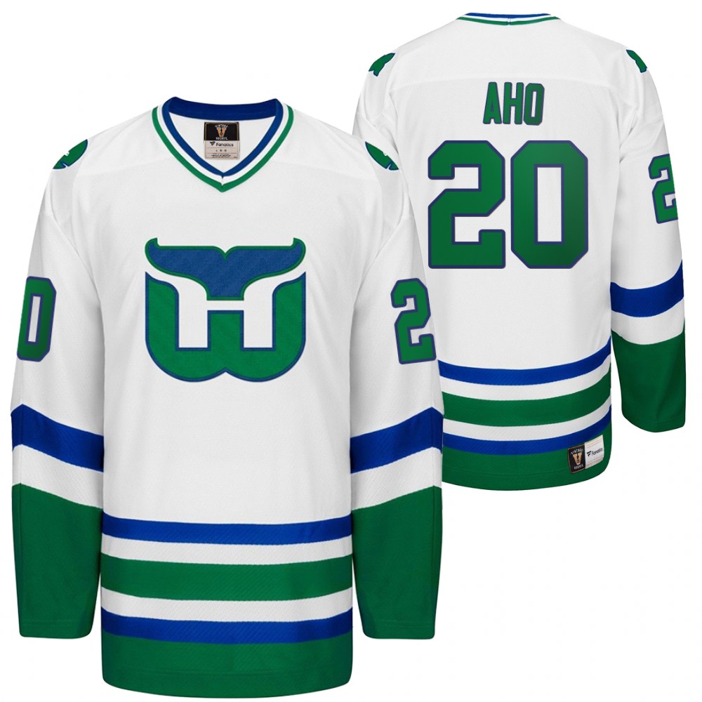 Carolina Hurricanes Hartford Heritage Whalers Night Sebastian Aho Throwback White Jersey