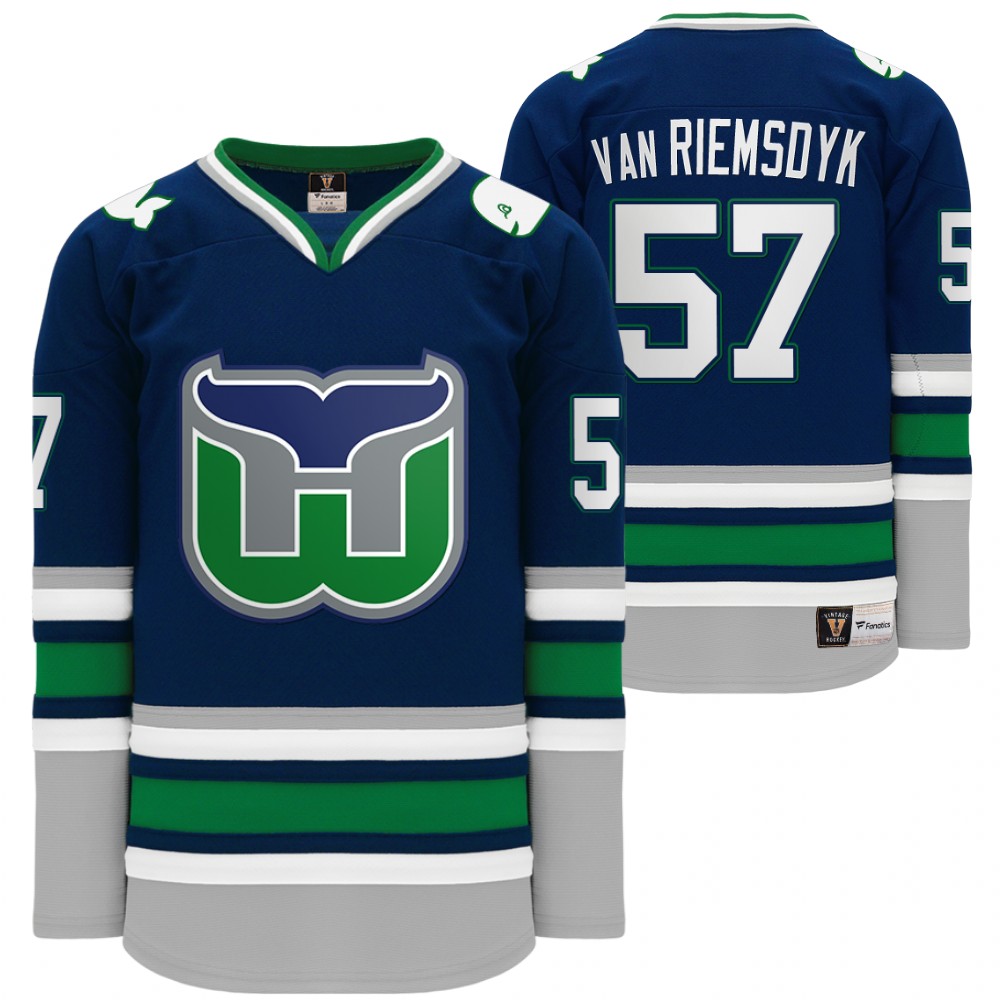 Carolina Hurricanes Hartford Heritage Whalers Night Trevor van Riemsdyk Throwback Navy Jersey