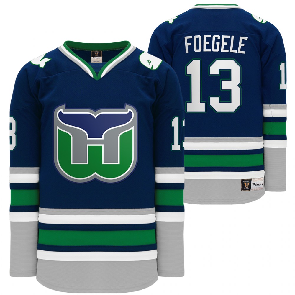 Carolina Hurricanes Hartford Heritage Whalers Night Warren Foegele Throwback Navy Jersey