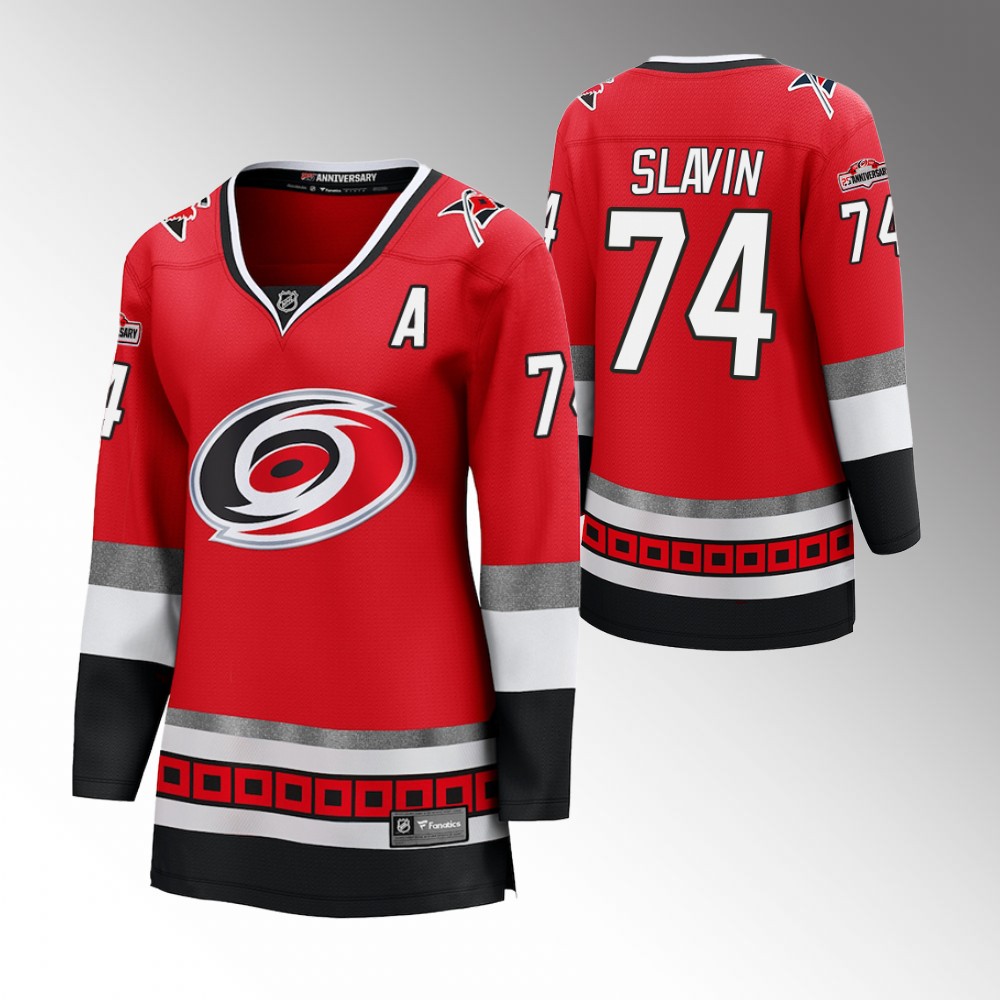 Carolina Hurricanes Jaccob Slavin Women Red 25th Anniversary Jersey