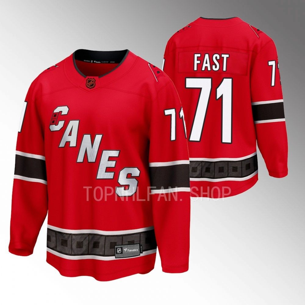 Carolina Hurricanes Jesper Fast Red 2022 Special Edition 2.0 Breakaway Retro Jersey