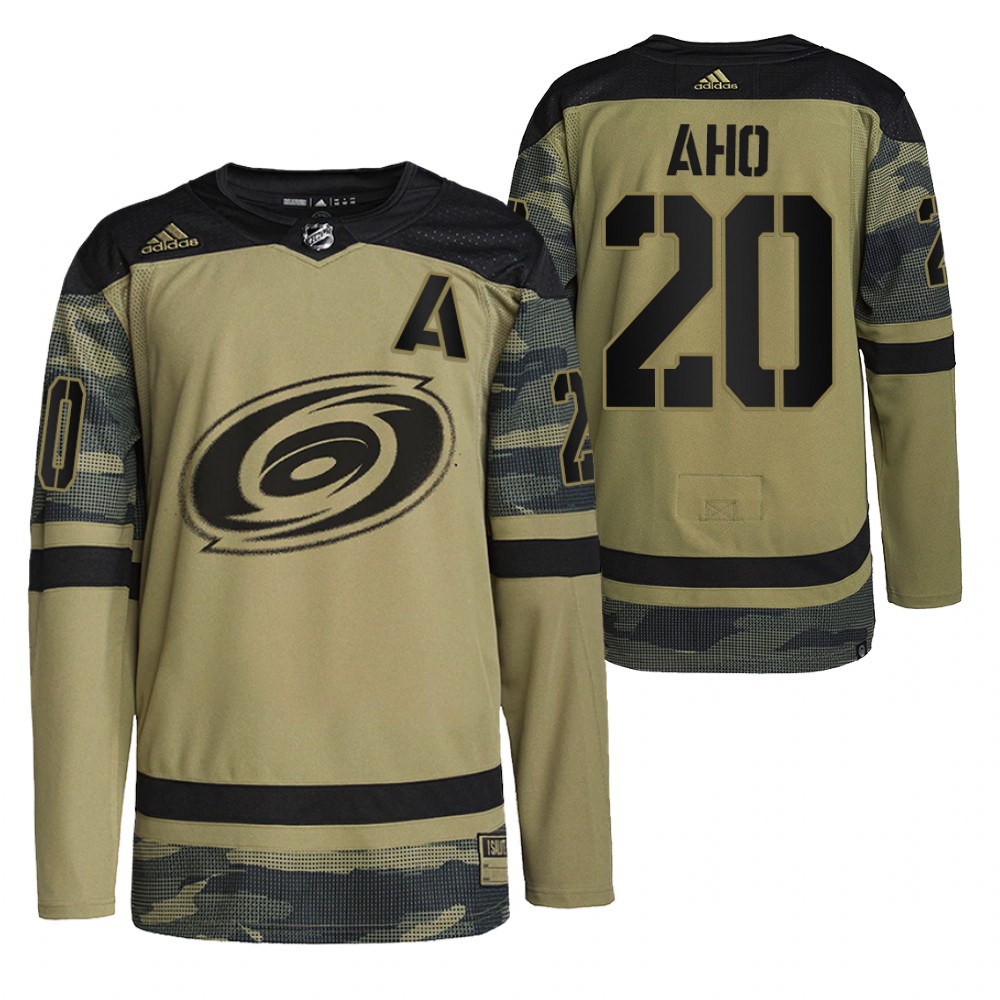 Carolina Hurricanes Sebastian Aho Camo Military Appreciation Practice Jersey