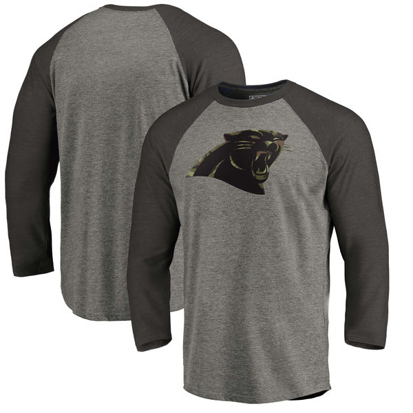 Carolina Panthers NFL Pro Line By Fanatics Branded Black Gray Tri Blend 34-Sleeve T-Shirt