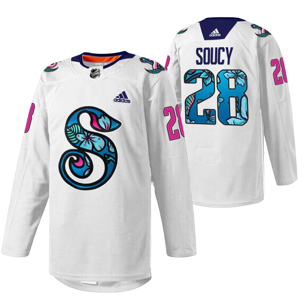 Carson Soucy Kraken Pride Night Jersey White Warmup