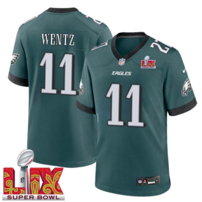 Carson Wentz No 11 Men Super Bowl LIX Philadelphia Eagles Home Game 2025 Jersey- Replica