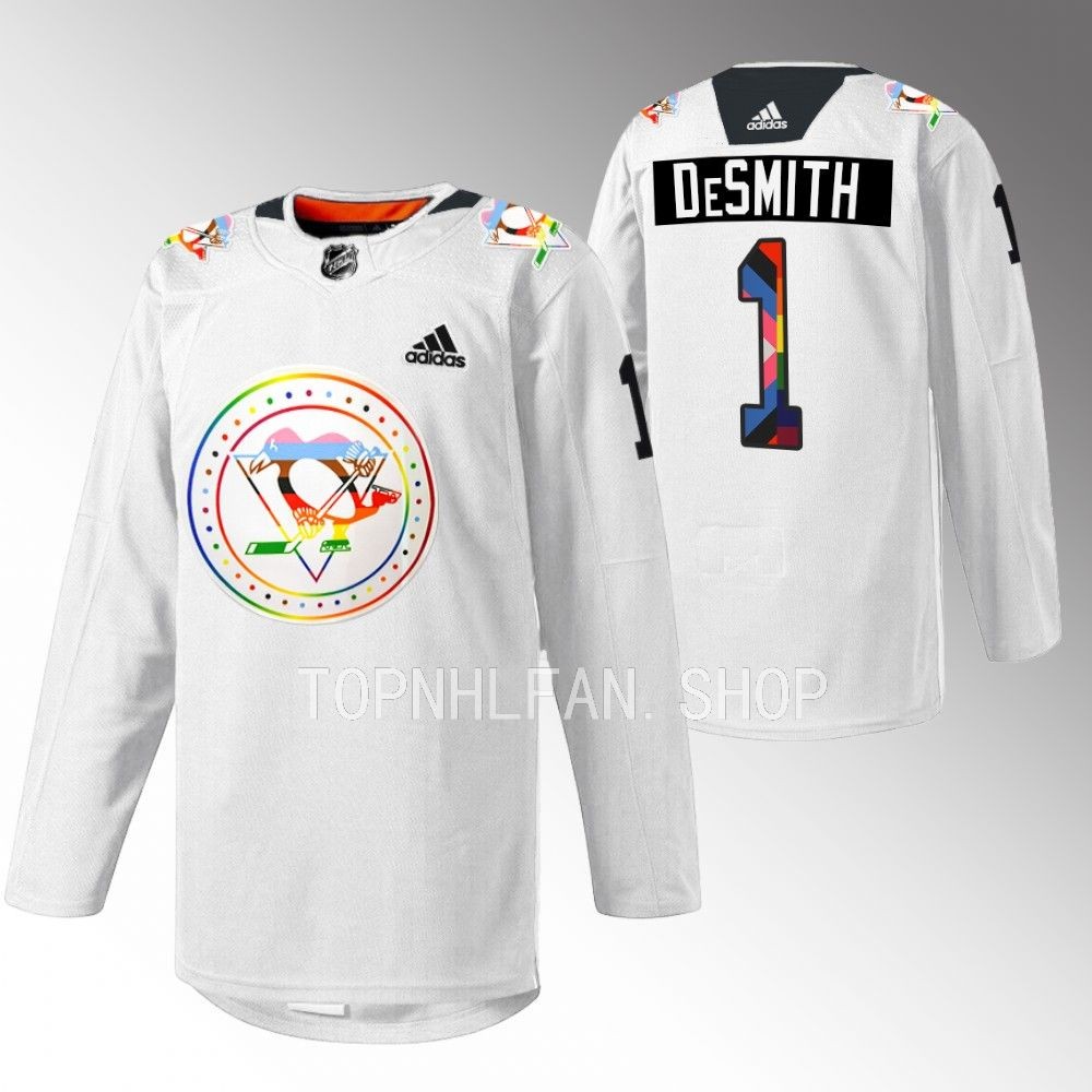 Casey DeSmith Penguins Pride warmup Jersey White Rainbow