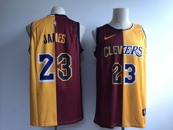Cavaliers 23 Lebron James Burgundy Gold Split Nike Swingman Jersey