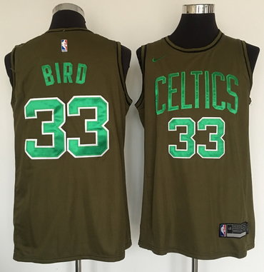 Celtics 33 Larry Bird Olive Nike Swingman Jersey