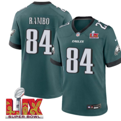 Charleston Rambo No 84 Men Super Bowl LIX Philadelphia Eagles Home Game 2025 Jersey- Replica