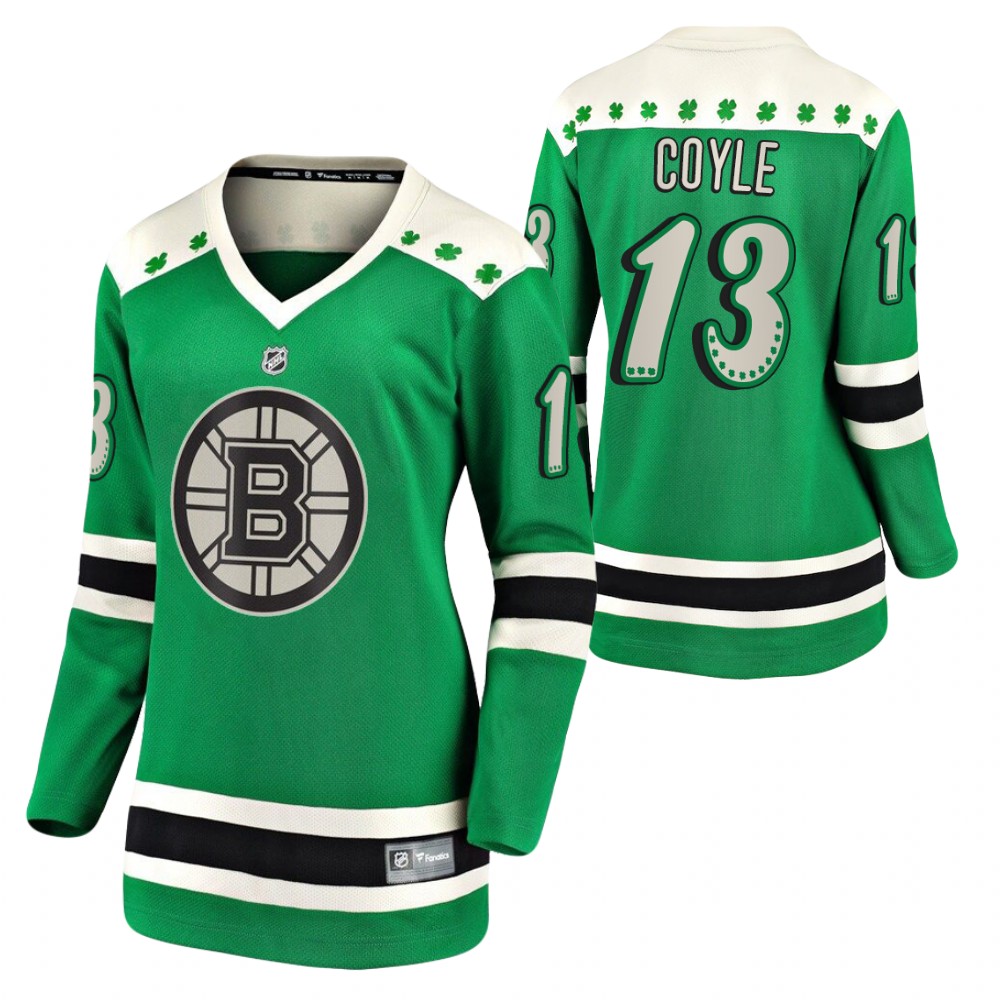 Charlie Coyle #13 Bruins 2021 St. Patrick's Day Women Jersey Green