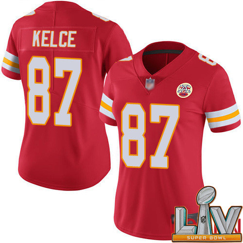 Cheap Super Bowl LV 2021 Women Kansas City Chiefs 87 Kelce Travis Red Team Color Vapor Untouchable Limited Player Football Nike NFL Jersey