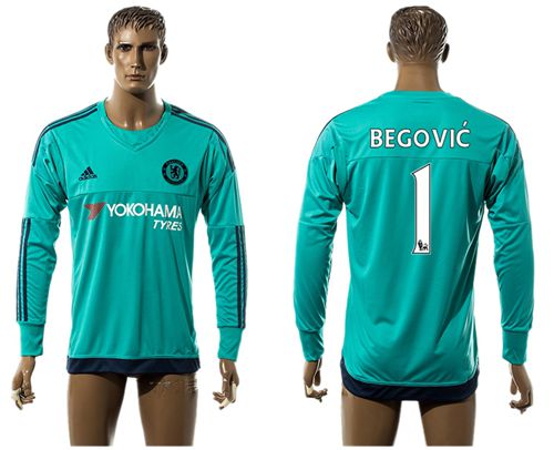 Chelsea #1 Begovic Green Long Sleeves Soccer Club Jersey