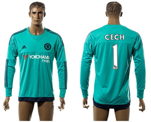 Chelsea #1 Cech Green Long Sleeves Soccer Club Jersey