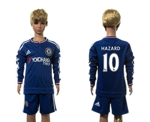Chelsea #10 Hazard Blue Home Long Sleeves Kid Soccer Club Jersey