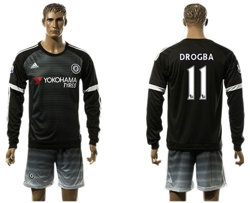 Chelsea #11 Drogba Black Long Sleeves Soccer Club Jersey