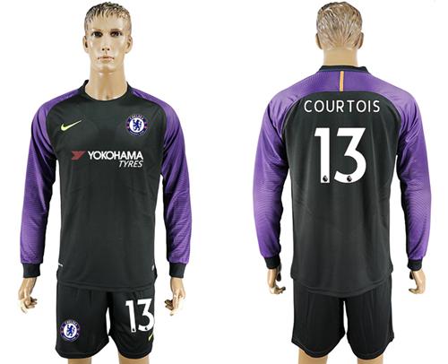 Chelsea #13 Courtois Black Goalkeeper Long Sleeves Soccer Club Jersey