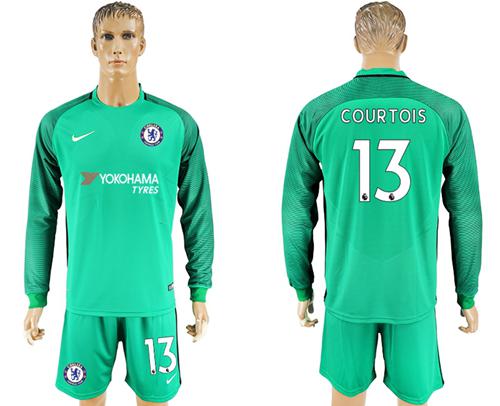 Chelsea #13 Courtois Green Goalkeeper Long Sleeves Soccer Club Jersey