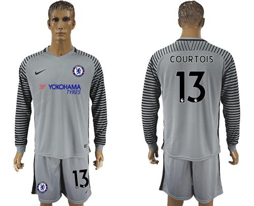 Chelsea #13 Courtois Grey Goalkeeper Long Sleeves Soccer Club Jersey